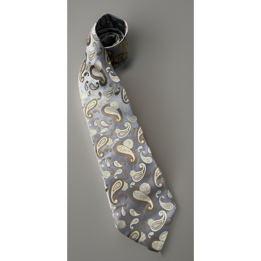 Roberto Villini Couture Neckwear Tie Blue Paisley SevenFold 100% Silk JBHS